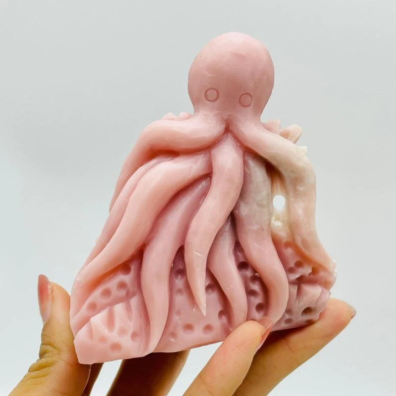 5 Pieces Beautiful Pink Opal Octopus Carving - Image 5