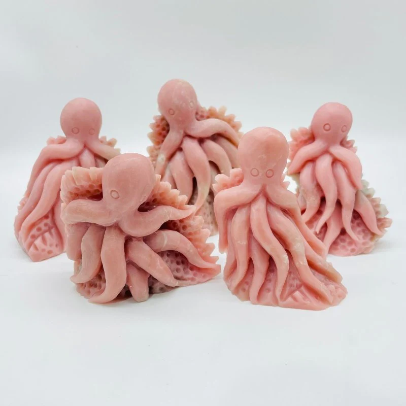 5 Pieces Beautiful Pink Opal Octopus Carving - Image 7