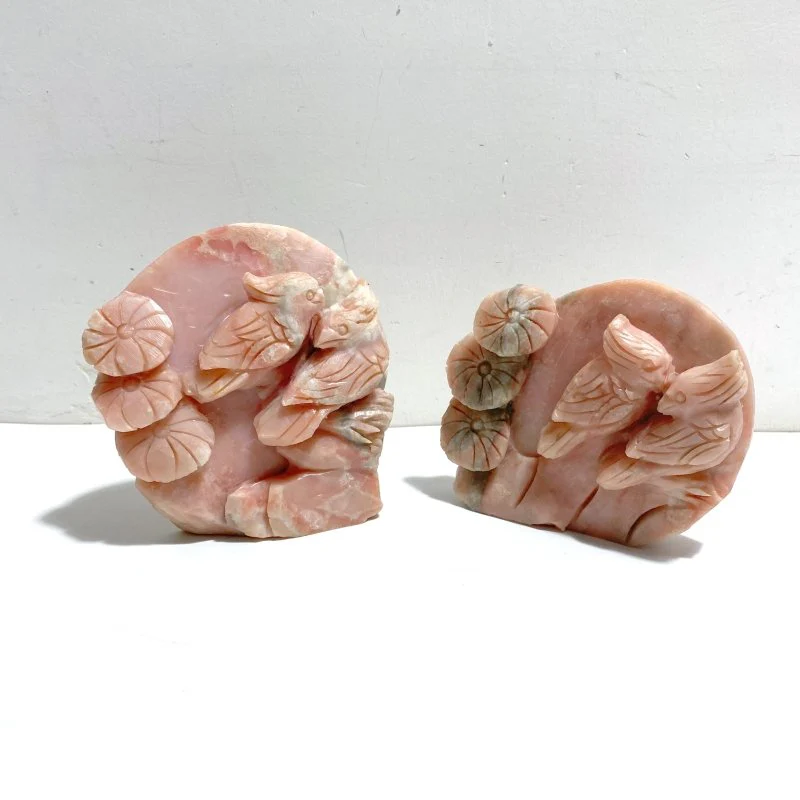 2 Pieces Cute Pink Opal Bird Carving
