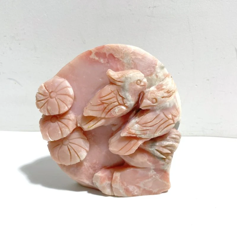 2 Pieces Cute Pink Opal Bird Carving - Image 5