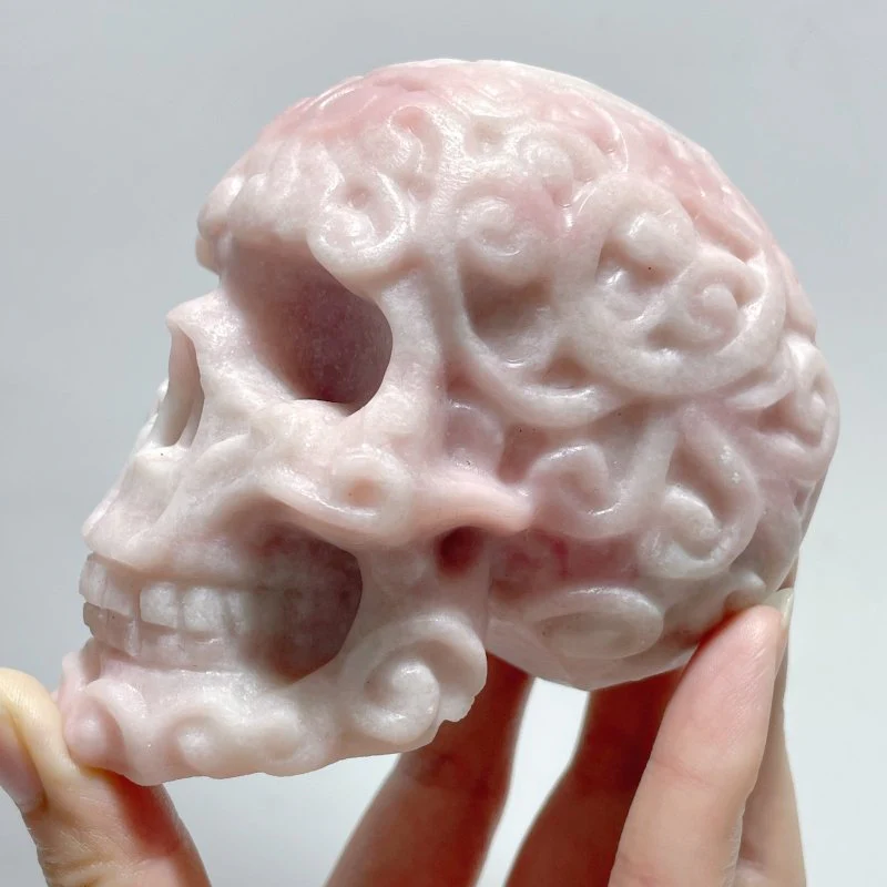 6 Pieces Beautiful Pink Opal Skull Carving - Image 2