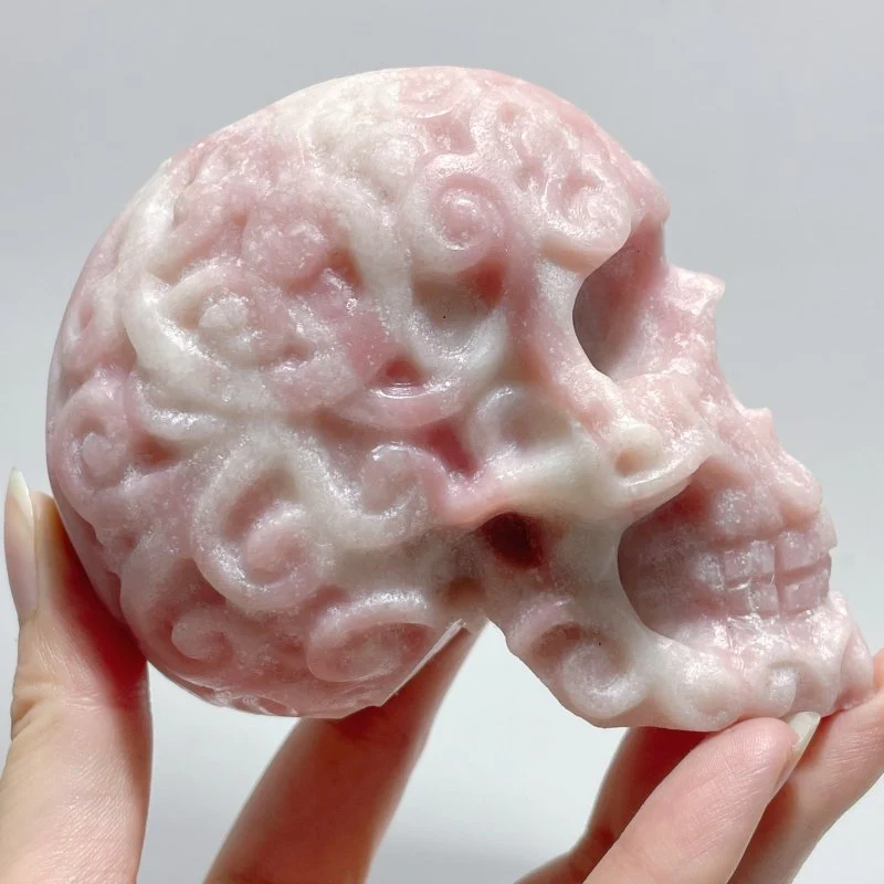 6 Pieces Beautiful Pink Opal Skull Carving - Image 3