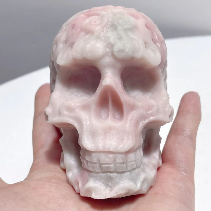 6 Pieces Beautiful Pink Opal Skull Carving - Image 4