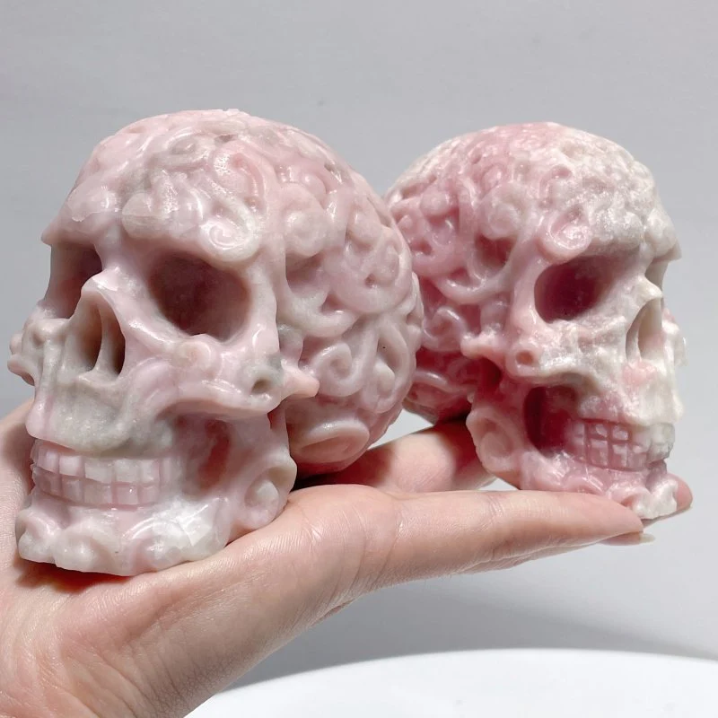 6 Pieces Beautiful Pink Opal Skull Carving - Image 5