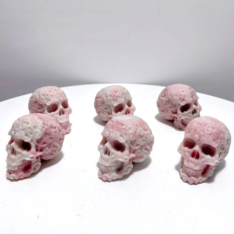 6 Pieces Beautiful Pink Opal Skull Carving - Image 6