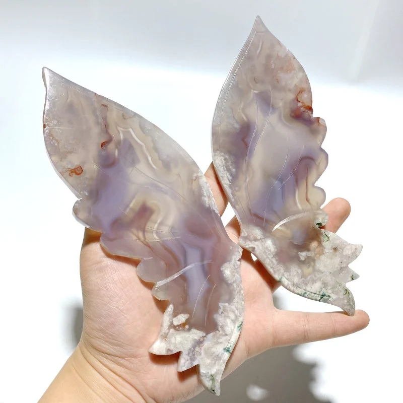 Beautiful Flower Agate Butterfly Wing Carving With Stand - Image 2