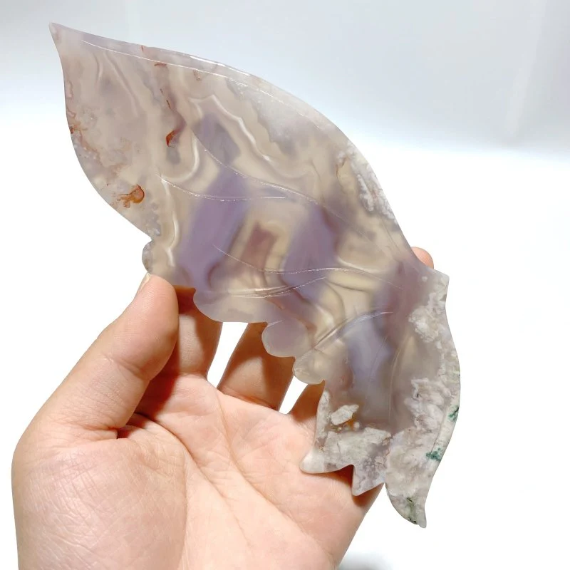 Beautiful Flower Agate Butterfly Wing Carving With Stand - Image 3