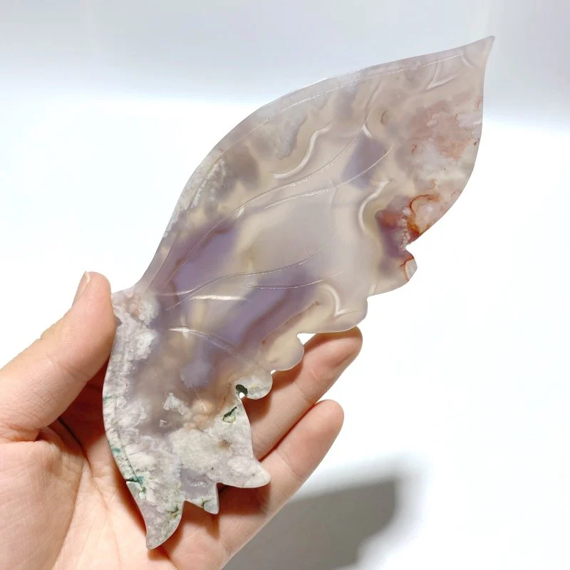 Beautiful Flower Agate Butterfly Wing Carving With Stand - Image 4