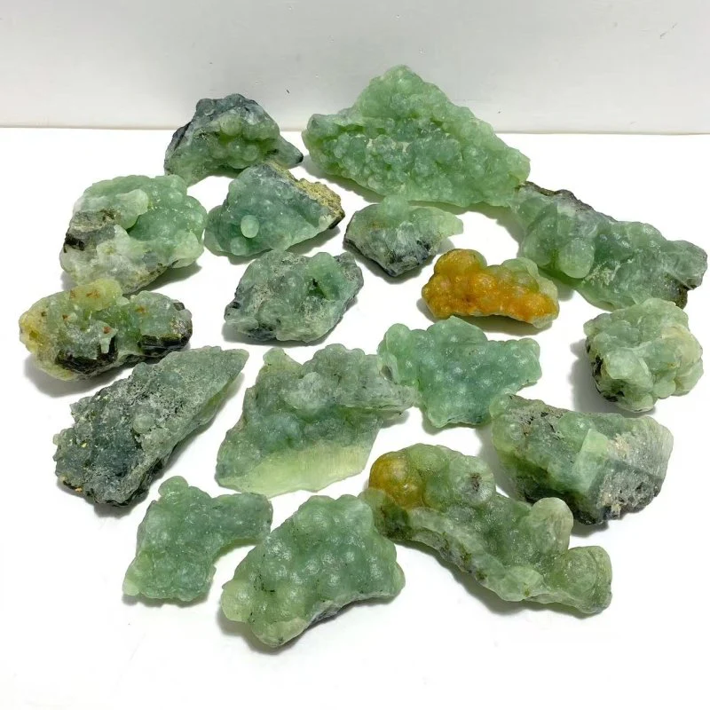 17 Pieces Beautiful Prehnite Mixed Green Tourmaline Raw Stone Specimen