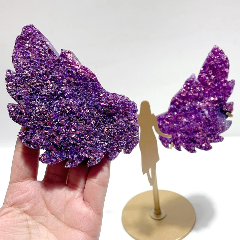 Beautiful Purple Aura Quartz Cluster Angel Wing With Stand - Image 2