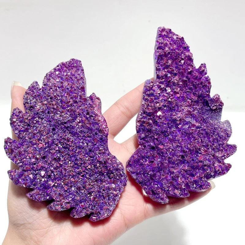 Beautiful Purple Aura Quartz Cluster Angel Wing With Stand - Image 4