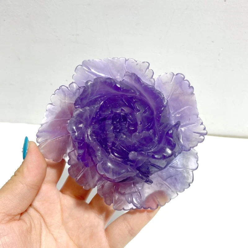 4 Pieces Beautiful Purple Fluorite Flower Carving #2 - Image 3