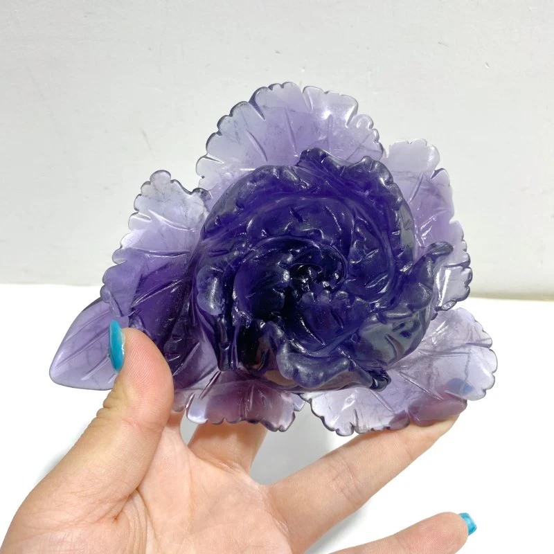 4 Pieces Beautiful Purple Fluorite Flower Carving #2 - Image 4
