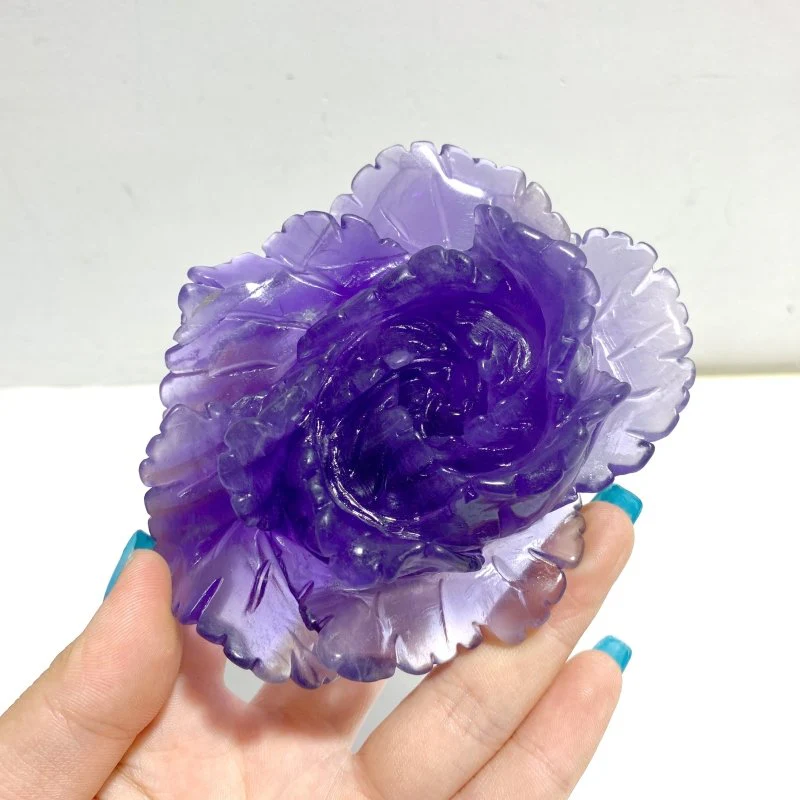 4 Pieces Beautiful Purple Fluorite Flower Carving #2 - Image 5