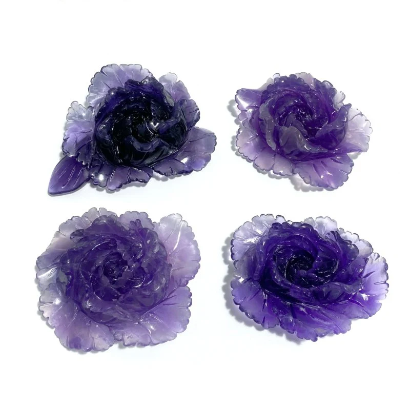 4 Pieces Beautiful Purple Fluorite Flower Carving #2 - Image 6
