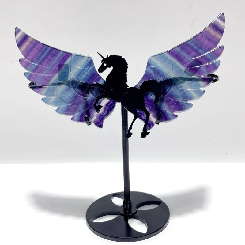 5 Pairs Rainbow Fluorite Pegasus Wing Crystal Carving With Stand - Image 2