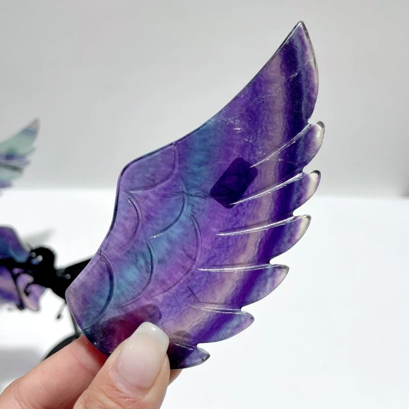 5 Pairs Rainbow Fluorite Pegasus Wing Crystal Carving With Stand - Image 3