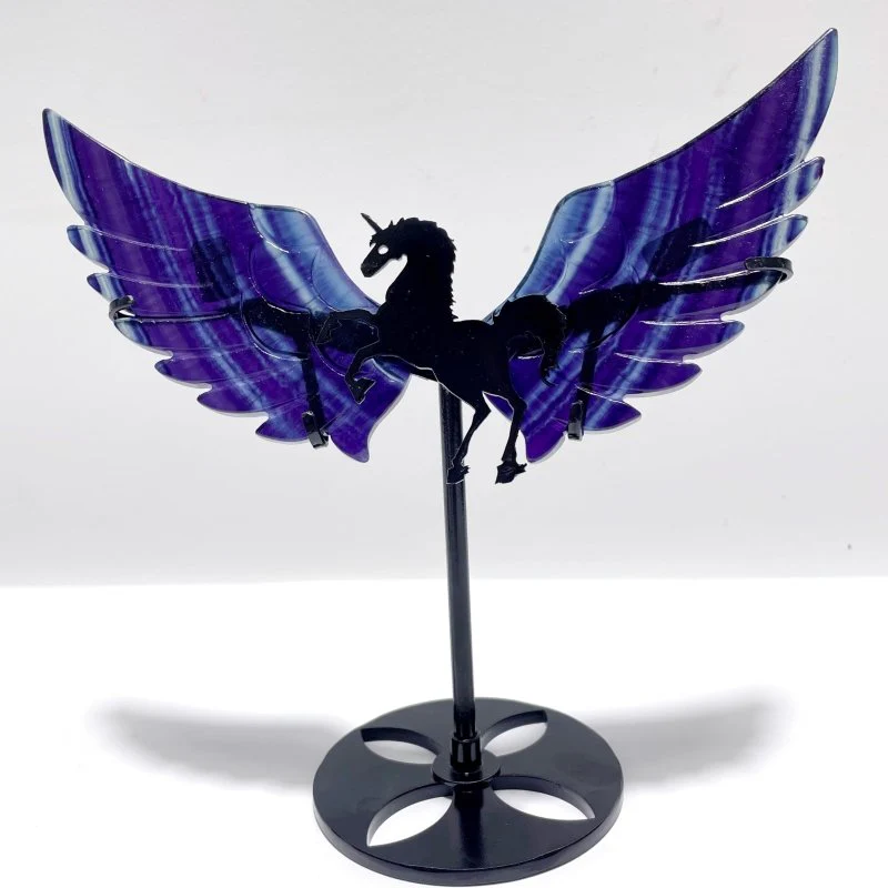 5 Pairs Rainbow Fluorite Pegasus Wing Crystal Carving With Stand - Image 4