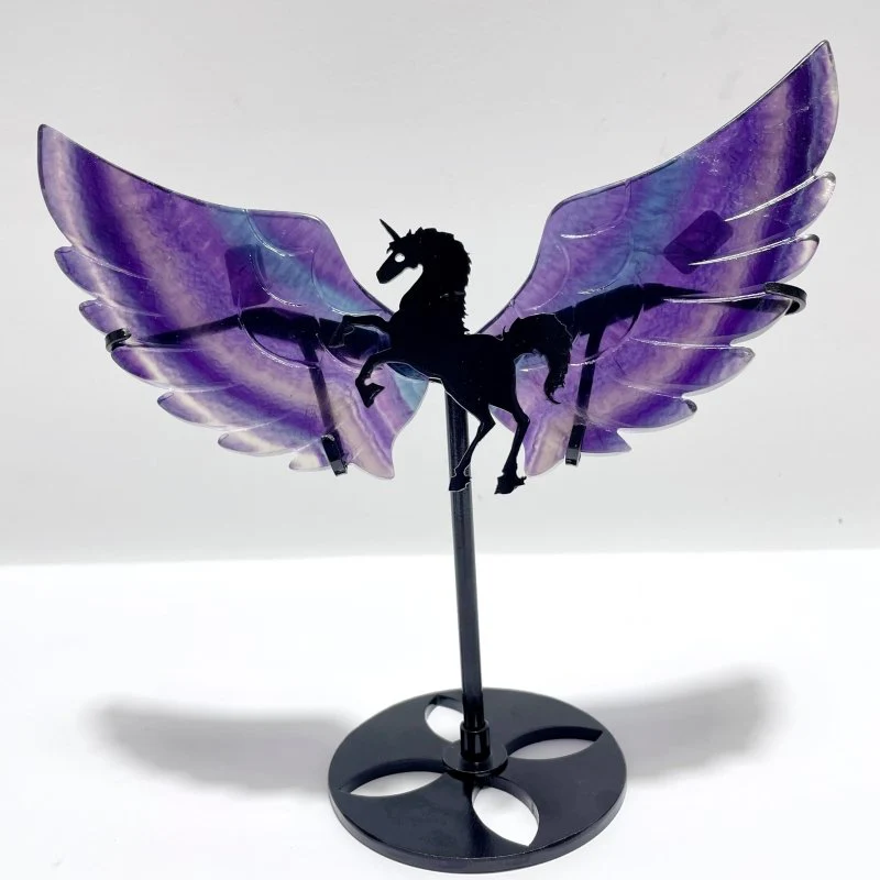 5 Pairs Rainbow Fluorite Pegasus Wing Crystal Carving With Stand - Image 5