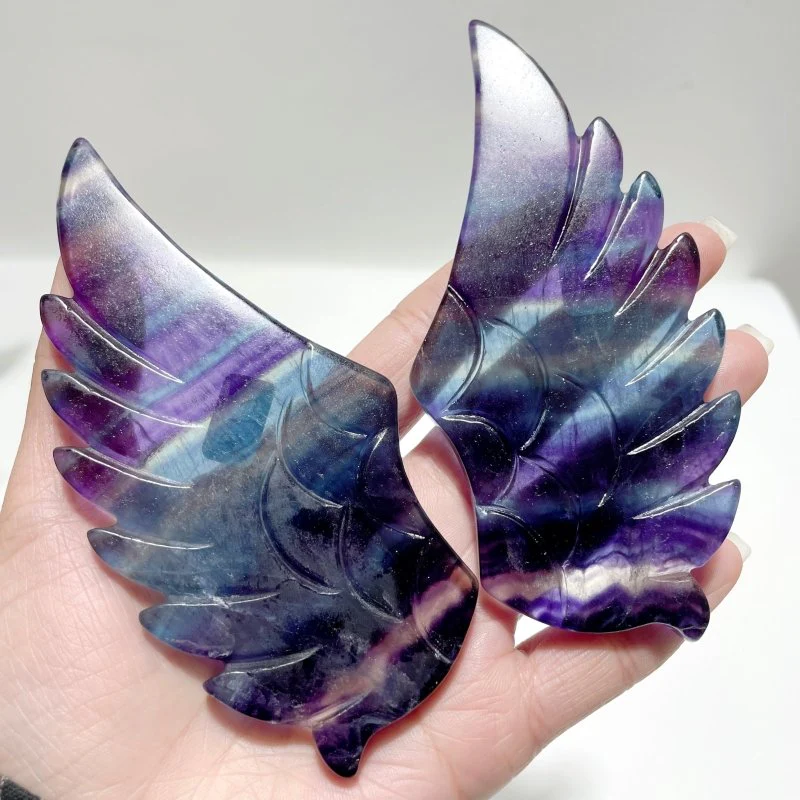 5 Pairs Rainbow Fluorite Pegasus Wing Crystal Carving With Stand - Image 6