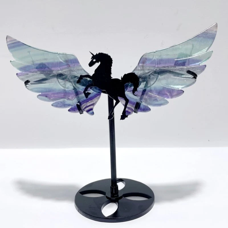 5 Pairs Rainbow Fluorite Pegasus Wing Crystal Carving With Stand - Image 7