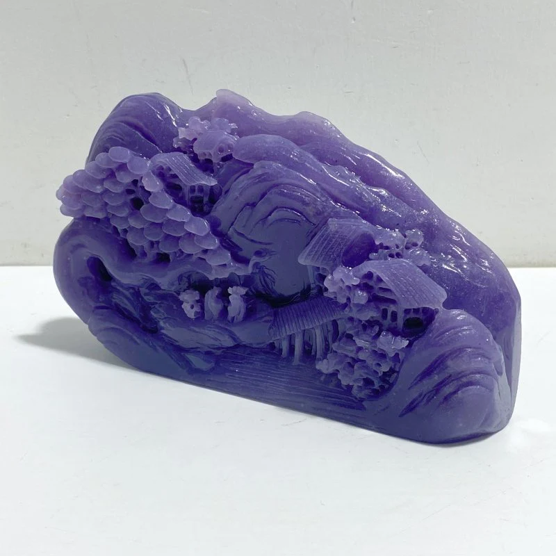 Beautiful Purple Jade Landscape Pavilion Carving #1 - Image 2