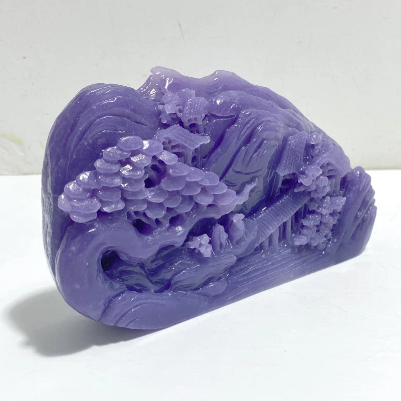 Beautiful Purple Jade Landscape Pavilion Carving #1 - Image 3