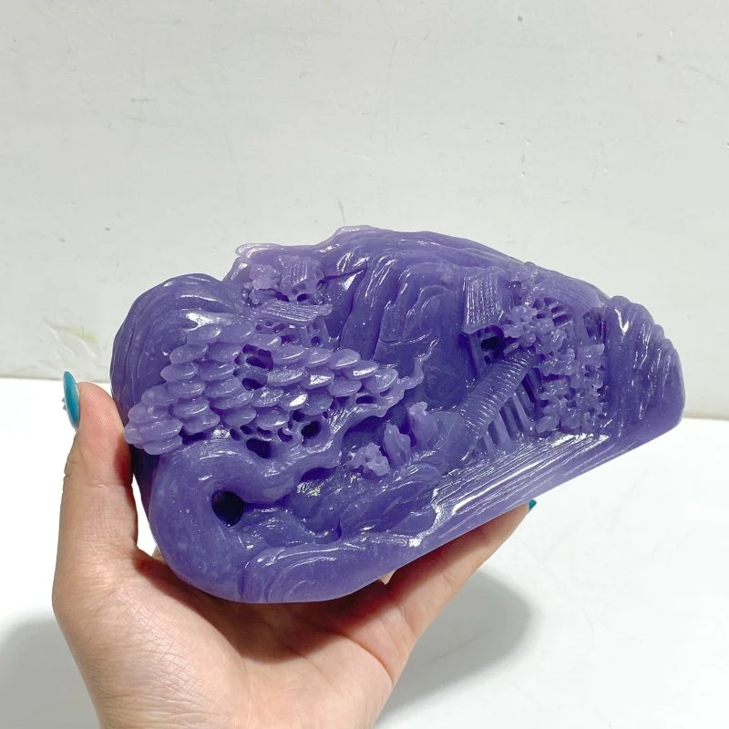 Beautiful Purple Jade Landscape Pavilion Carving #1 - Image 4