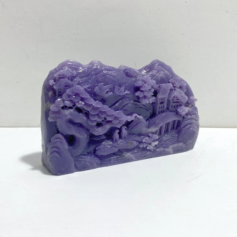 Beautiful Purple Jade Landscape Pavilion Carving #2 - Image 2