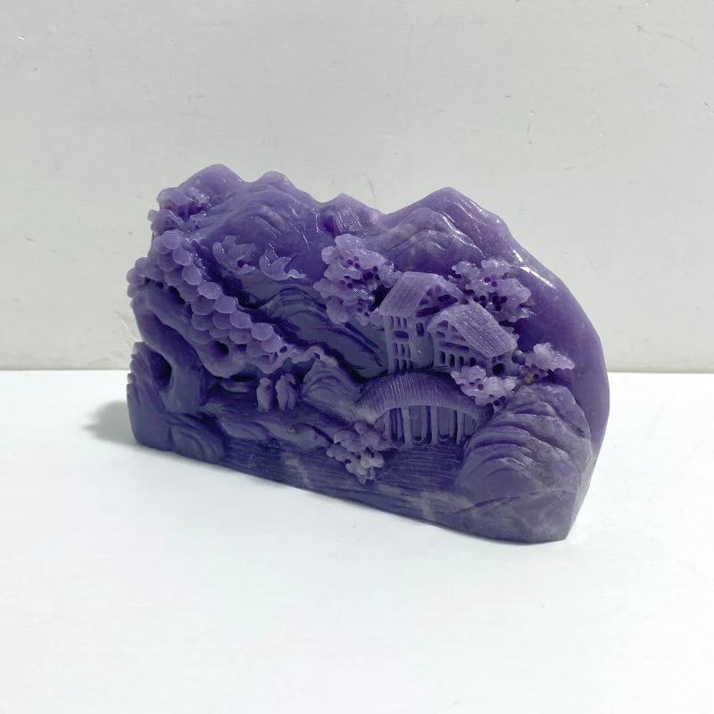 Beautiful Purple Jade Landscape Pavilion Carving #2 - Image 3