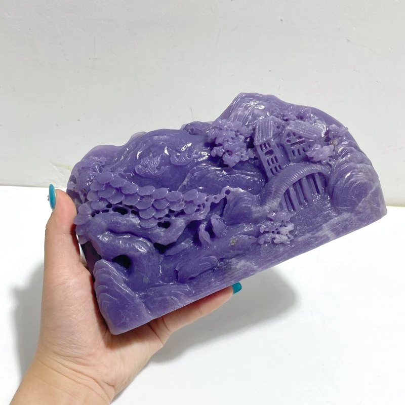 Beautiful Purple Jade Landscape Pavilion Carving #2 - Image 4