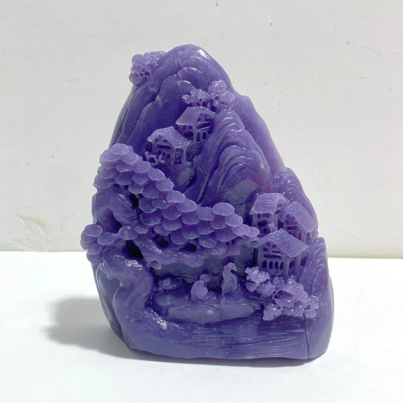 Beautiful Purple Jade Landscape Pavilion Carving #3