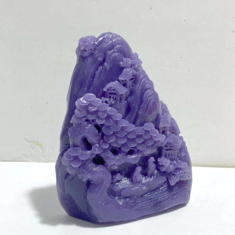 Beautiful Purple Jade Landscape Pavilion Carving #3 - Image 2