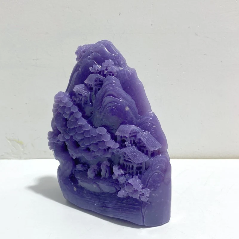 Beautiful Purple Jade Landscape Pavilion Carving #3 - Image 3