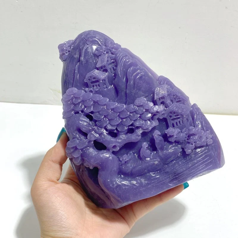 Beautiful Purple Jade Landscape Pavilion Carving #3 - Image 4