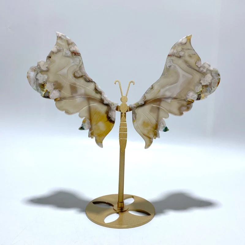 Beautiful Sakura Flower Agate Butterfly Wing Carving With Stand