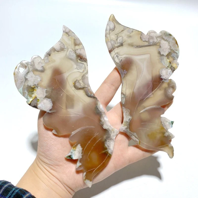 Beautiful Sakura Flower Agate Butterfly Wing Carving With Stand - Image 2