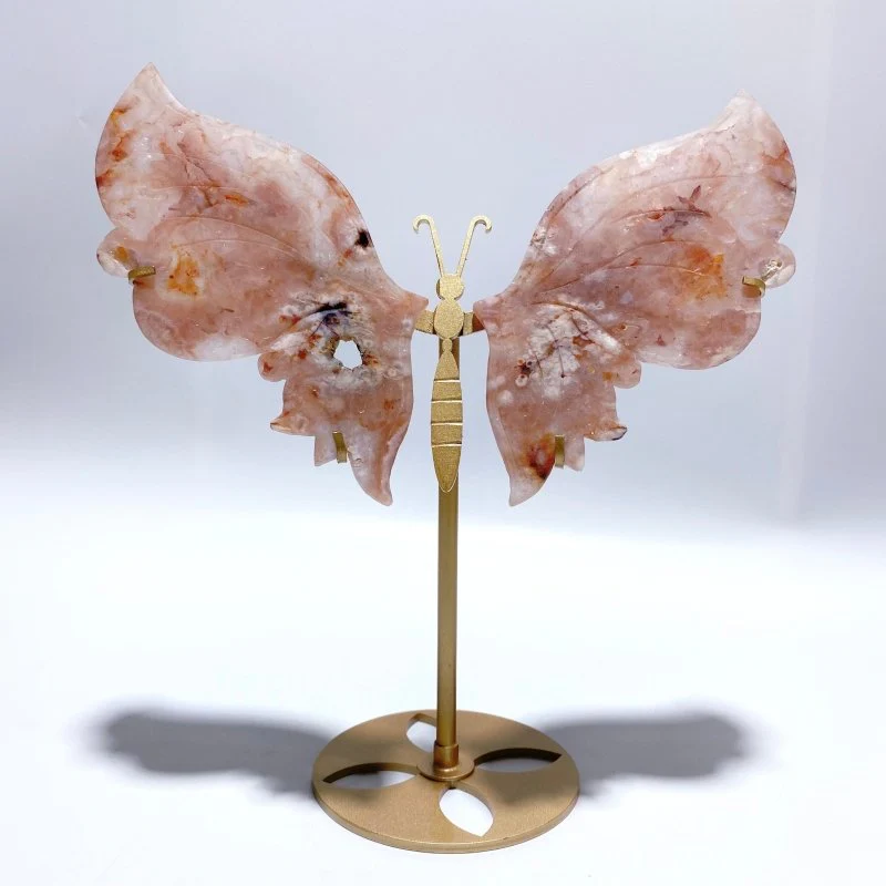 Beautiful Sakura Flower Agate Butterfly Wing Carving With Stand