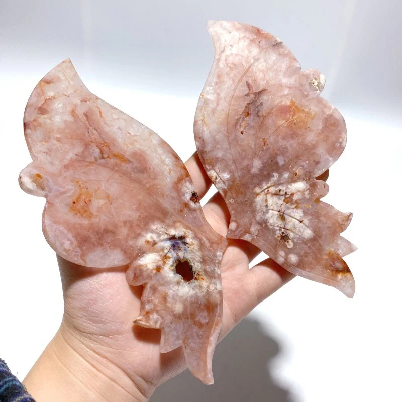 Beautiful Sakura Flower Agate Butterfly Wing Carving With Stand - Image 2