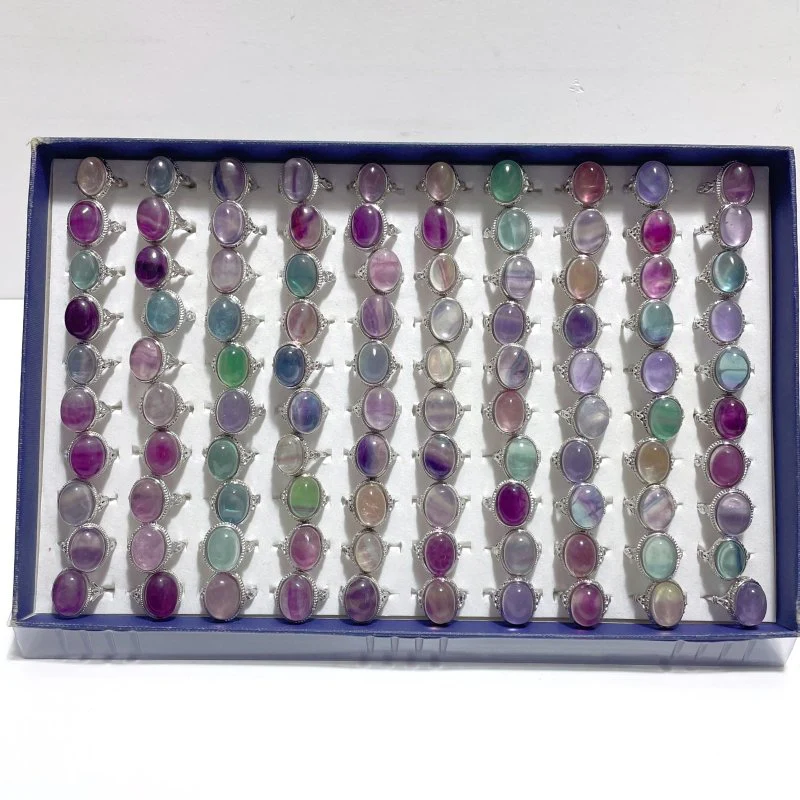 100 Pieces Beautiful Rainbow Fluorite Different Styles Ring Clearance