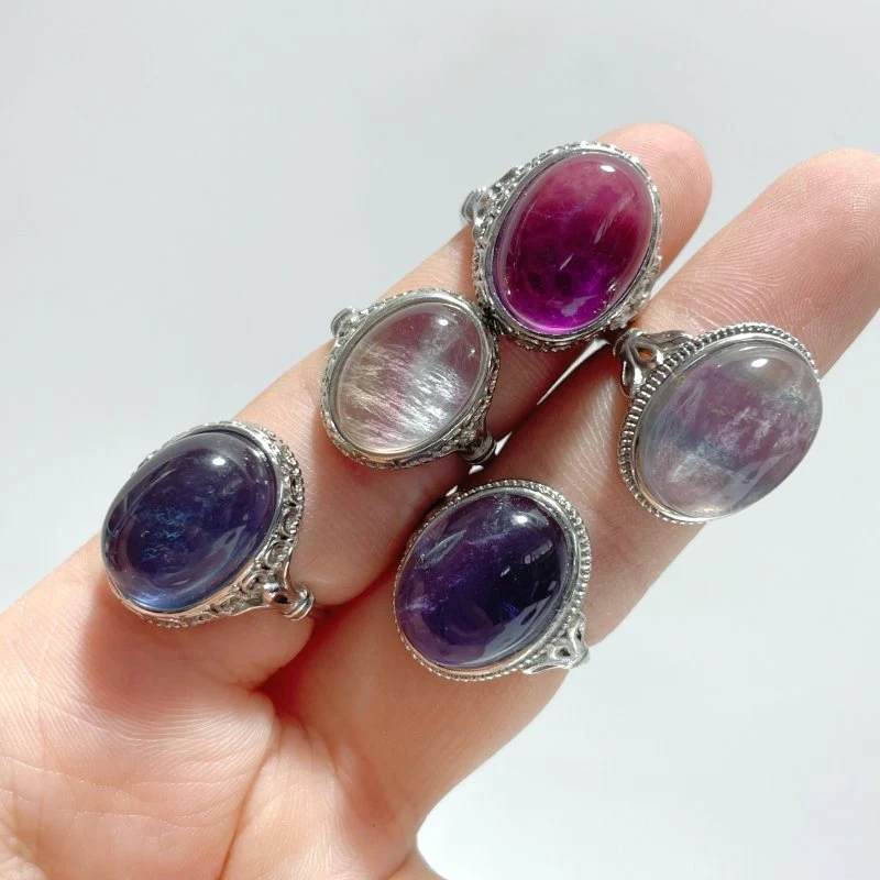 100 Pieces Beautiful Rainbow Fluorite Different Styles Ring Clearance - Image 2