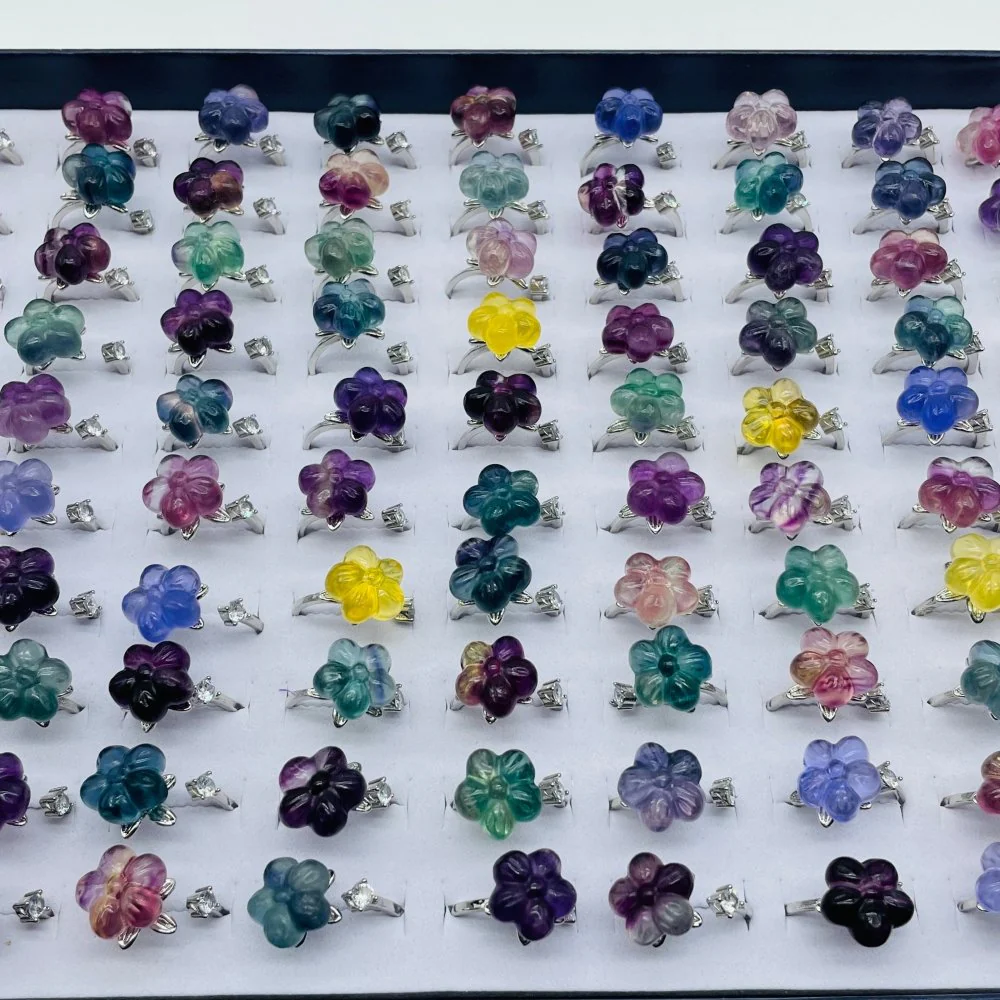 Beautiful Rainbow Fluorite Flower Ring Wholesale - Image 4