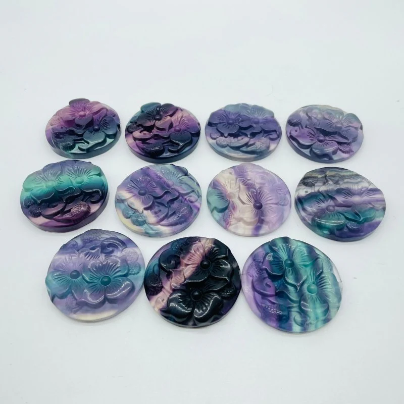 Beautiful Rainbow Fluorite Flowers Carving Wholesale - Image 3