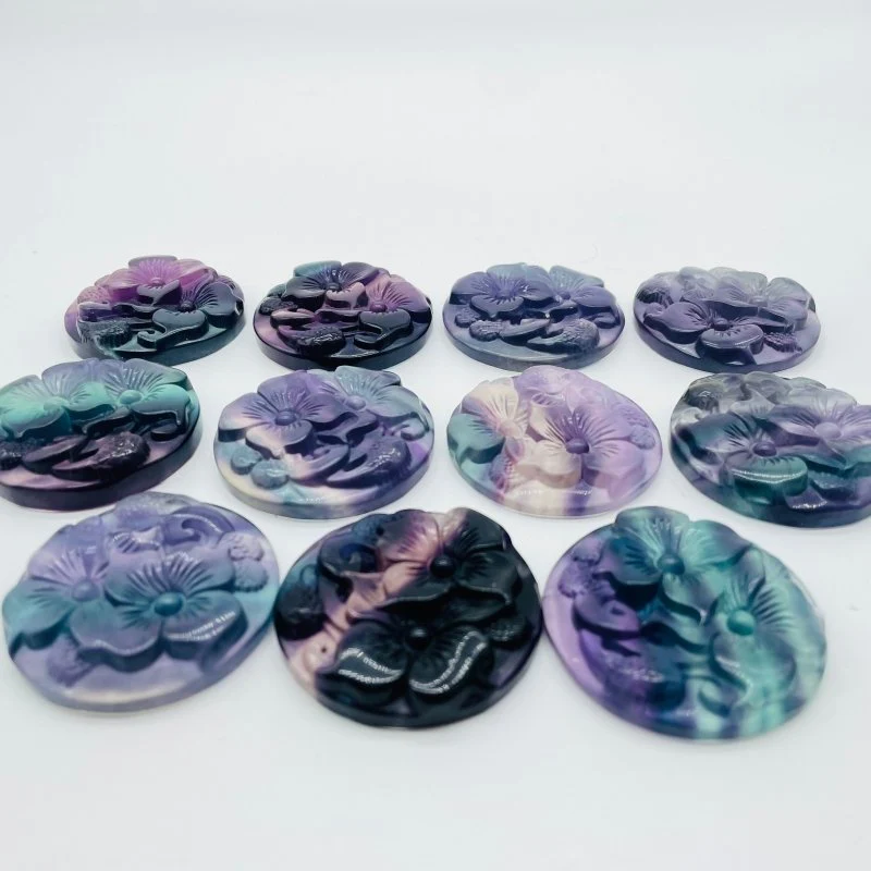 Beautiful Rainbow Fluorite Flowers Carving Wholesale - Image 4