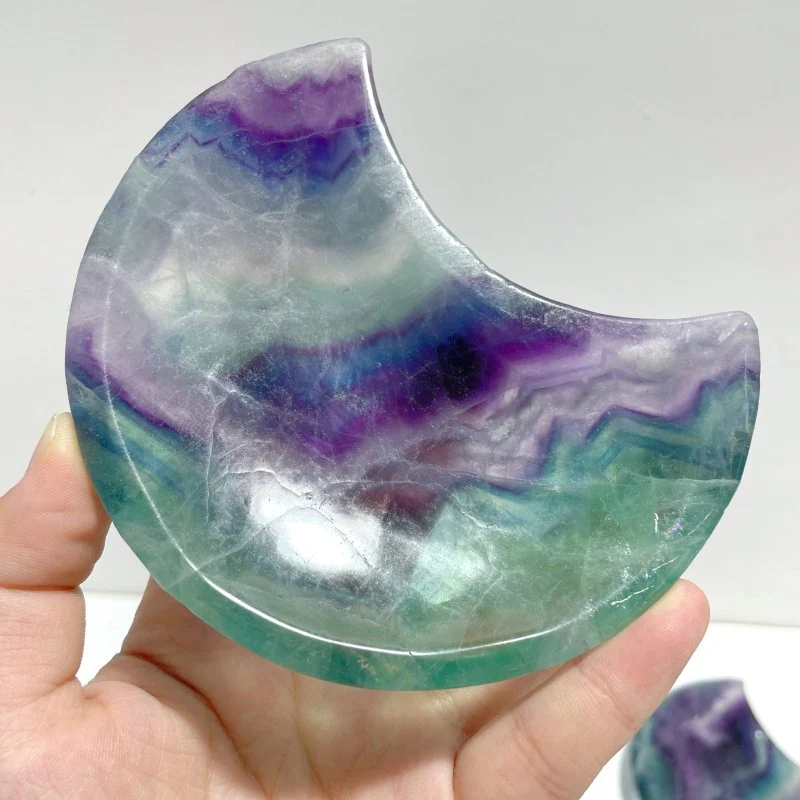 8 Pieces Beautiful Rainbow Fluorite Moon Bowl Carving