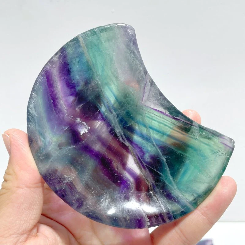 8 Pieces Beautiful Rainbow Fluorite Moon Bowl Carving - Image 2