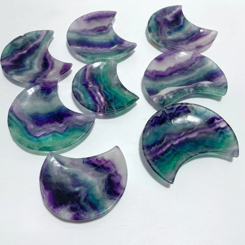 8 Pieces Beautiful Rainbow Fluorite Moon Bowl Carving - Image 3