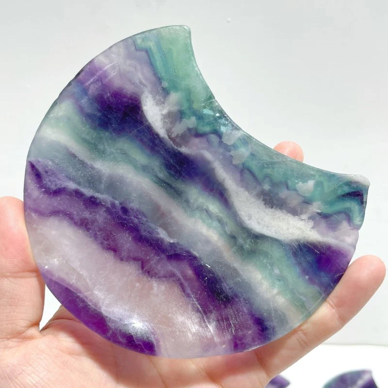 8 Pieces Beautiful Rainbow Fluorite Moon Bowl Carving - Image 4