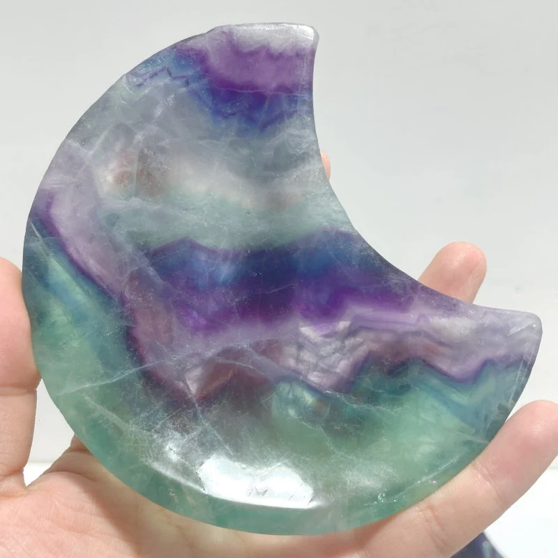 8 Pieces Beautiful Rainbow Fluorite Moon Bowl Carving - Image 6