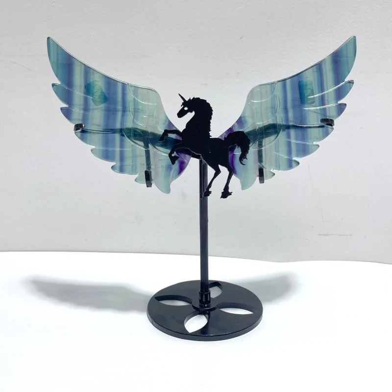 4 Pairs Beautiful Rainbow Fluorite Pegasus Wing Crystal Carving With Stand - Image 2
